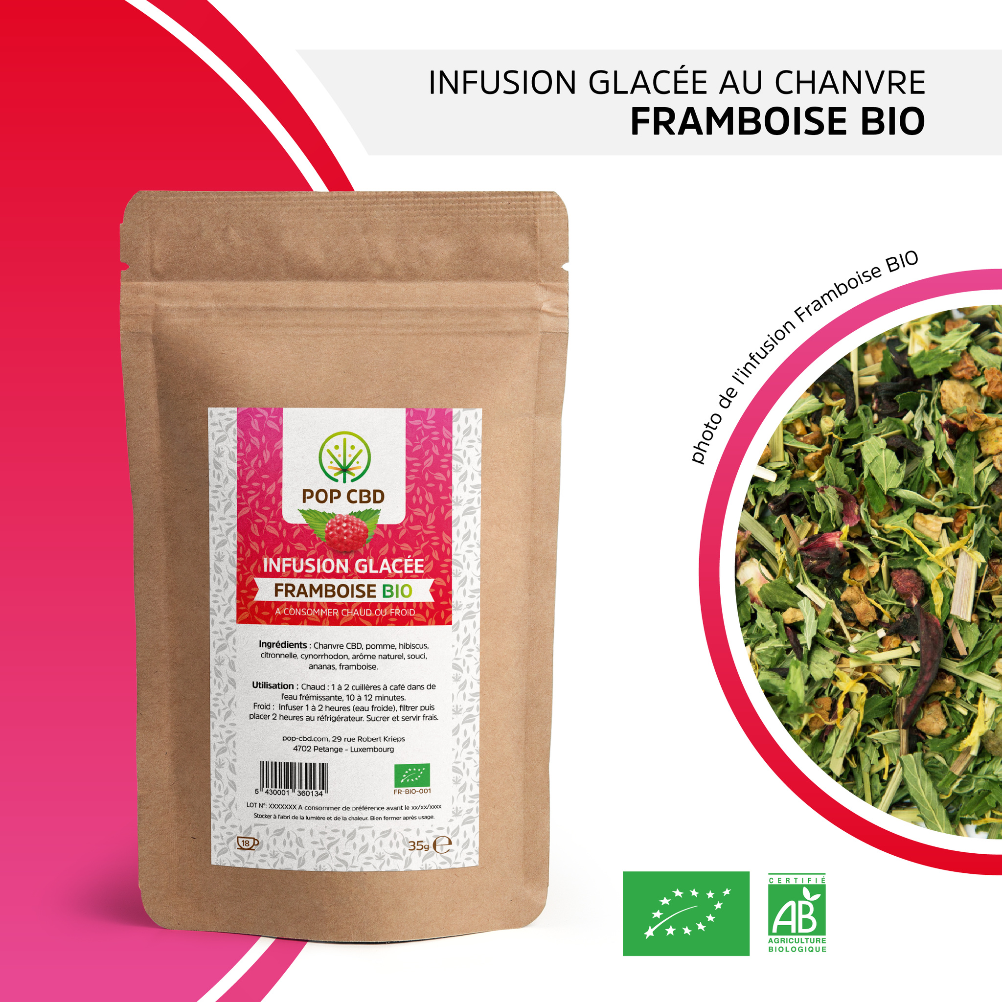 Infusion glacée chanvre FRAMBOISE